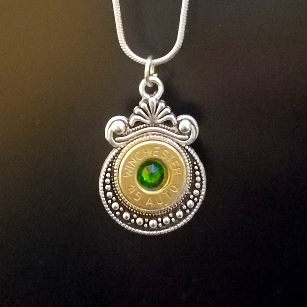 Winchester .45 Necklace (Green Swovarski accent)